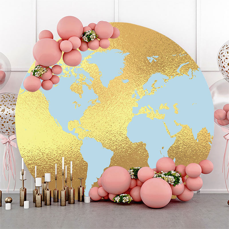 Lofaris Blue Gold Earth Panorama Round Birthday Backdrop