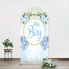 Lofaris Blue Gold Floral Its A Boy Baby Shower Arch Backdrop