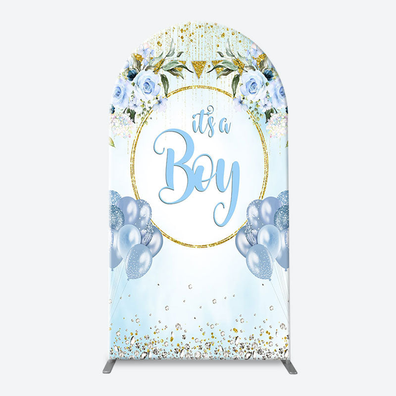 Lofaris Blue Gold Floral Its A Boy Baby Shower Arch Backdrop