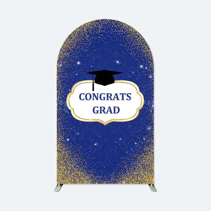 Lofaris Blue Gold Glitter Cap Congrats Grad Arch Backdrop