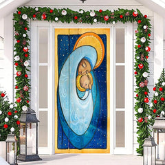 Lofaris Blue Gold Holy Woman Baby Merry Christmas Door Cover