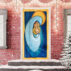 Lofaris Blue Gold Holy Woman Baby Merry Christmas Door Cover