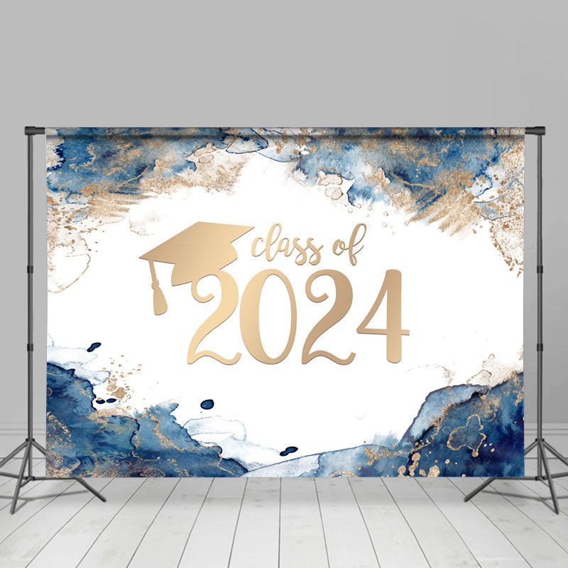 Lofaris Blue Gold Powder Ink Art Girls Graduation Backdrop