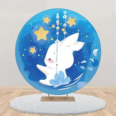 Lofaris Blue Gold Sky Star Rabbit Round Baby Shower Backdrop