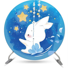 Lofaris Blue Gold Sky Star Rabbit Round Baby Shower Backdrop