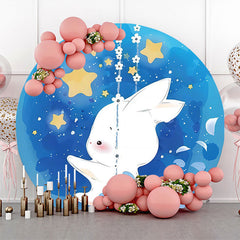 Lofaris Blue Gold Sky Star Rabbit Round Baby Shower Backdrop