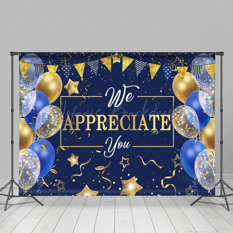 Lofaris Blue Golden Balloon Ribbon Star Retirement Backdrop