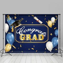 Lofaris Blue Golden Balloons Caps Backdrop For Graduation