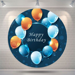 Lofaris Blue Golden Balloons Round Backdrop For Birthday