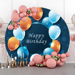 Lofaris Blue Golden Balloons Round Backdrop For Birthday