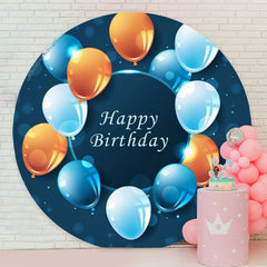 Lofaris Blue Golden Balloons Round Backdrop For Birthday