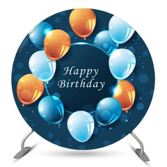 Lofaris Blue Golden Balloons Round Backdrop For Birthday