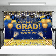 Lofaris Blue Golden Diamond Champagne Graduation Backdrop