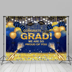 Lofaris Blue Golden Diamond Champagne Graduation Backdrop