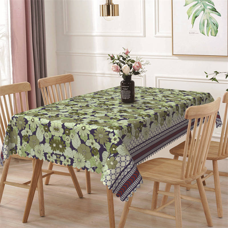 Lofaris Blue Green Floral Pattern Retro Rectangle Tablecloth