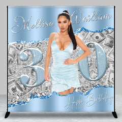 Lofaris Blue Grey Dollar Custom 30th Birthday Photo Backdrop