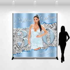 Lofaris Blue Grey Dollar Custom 30th Birthday Photo Backdrop