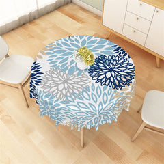 Lofaris Blue Grey Golden Abstract Floral Round Tablecloth