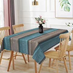 Lofaris Blue Grey Wood Texture Kitchen Rectangle Tablecloth