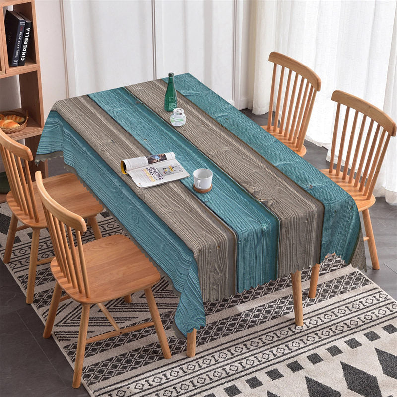 Lofaris Blue Grey Wood Texture Kitchen Rectangle Tablecloth