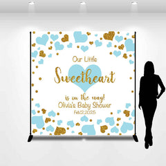 Lofaris Blue Hearts Custom Name Baby Shower Backdrop For Boy