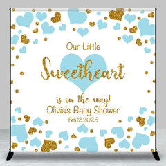 Lofaris Blue Hearts Custom Name Baby Shower Backdrop For Boy