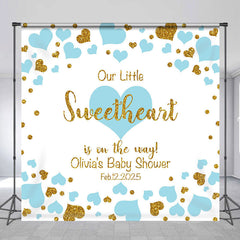 Lofaris Blue Hearts Custom Name Baby Shower Backdrop For Boy