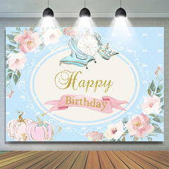 Lofaris Blue Heel Pink Pumpkin Floral Birthday Backdrop