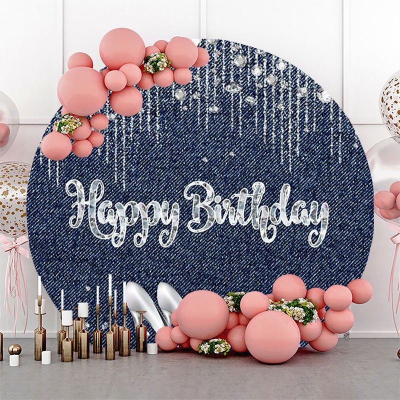 Lofaris Blue High Heel Diamond Denim Round Birthday Backdrop