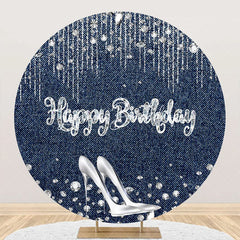 Lofaris Blue High Heel Diamond Denim Round Birthday Backdrop