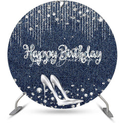 Lofaris Blue High Heel Diamond Denim Round Birthday Backdrop