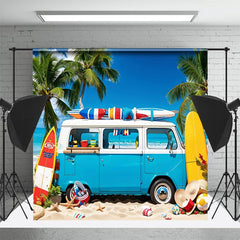 Lofaris Blue Holiday Bus Surfboard Beach Summer Backdrop