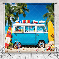 Lofaris Blue Holiday Bus Surfboard Beach Summer Backdrop