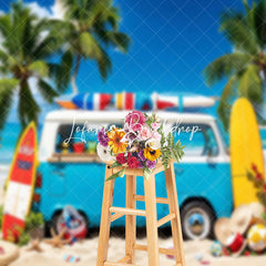 Lofaris Blue Holiday Bus Surfboard Beach Summer Backdrop