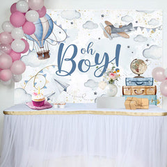 Lofaris Blue Hot Air Balloon Baggage Baby Shower Backdrop