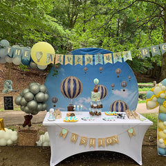 Lofaris Blue Hot Air Balloon Birthday Round Backdrop