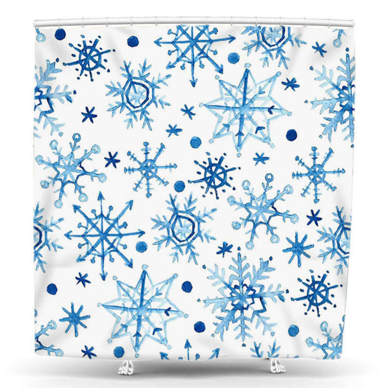 Lofaris Blue Ice Crystals White Christmas Shower Curtain