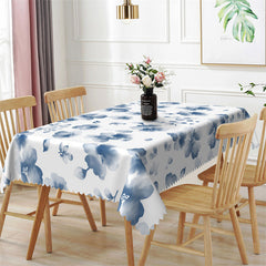 Lofaris Blue Ink Floral Prints Spring Rectangle Tablecloth