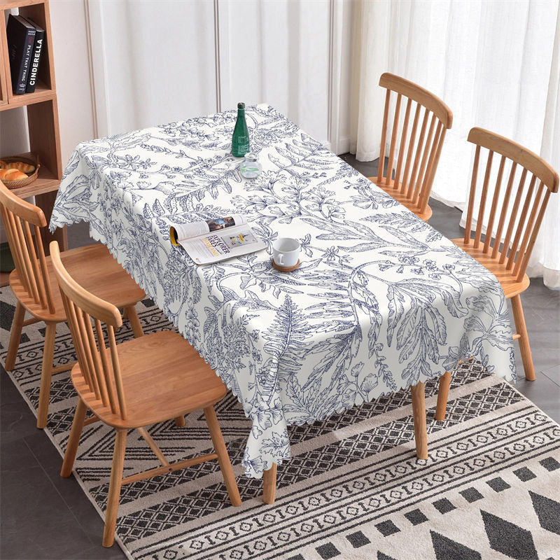 Lofaris Blue Leafage Vintage Artistic Rectangle Tablecloth