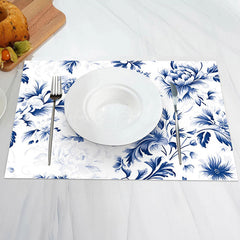 Lofaris Blue Leaves Floral Faded Dining Set Of 4 Placemats