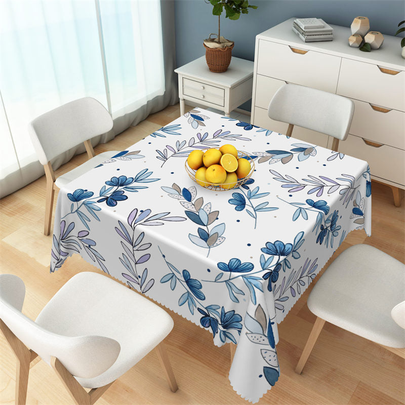 Lofaris Blue Leaves Pattern Elegant Dining Square Tablecloth