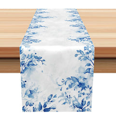 Lofaris Blue Leaves Watercolor Faded Dining Table Runner