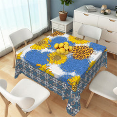 Lofaris Blue Leopard Print Heart Floral Square Tablecloth