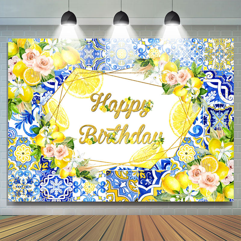 Lofaris Blue Mandala Pattern Floral Lemon Birthday Backdrop