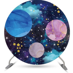 Lofaris Blue Marble Texture Galaxy Round Birthday Backdrop