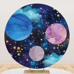 Lofaris Blue Marble Texture Galaxy Round Birthday Backdrop