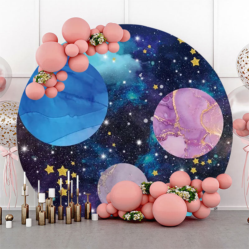 Lofaris Blue Marble Texture Galaxy Round Birthday Backdrop