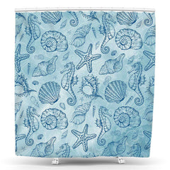 Lofaris Blue Marine Lives Shell Sea Horse Shower Curtain