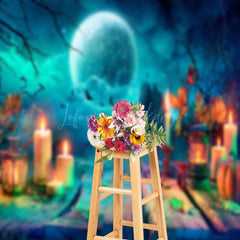 Lofaris Blue Moon Bat Candle Halloween Photography Backdrop