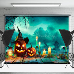 Lofaris Blue Moon Clouds Pumpkin Candles Halloween Backdrop